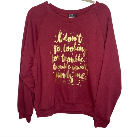 Harry Potter Tops - Harry Potter Trouble Maroon Sweatshirt Size XL